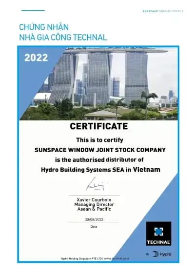 Chứng nhận Nhà gia công Technal