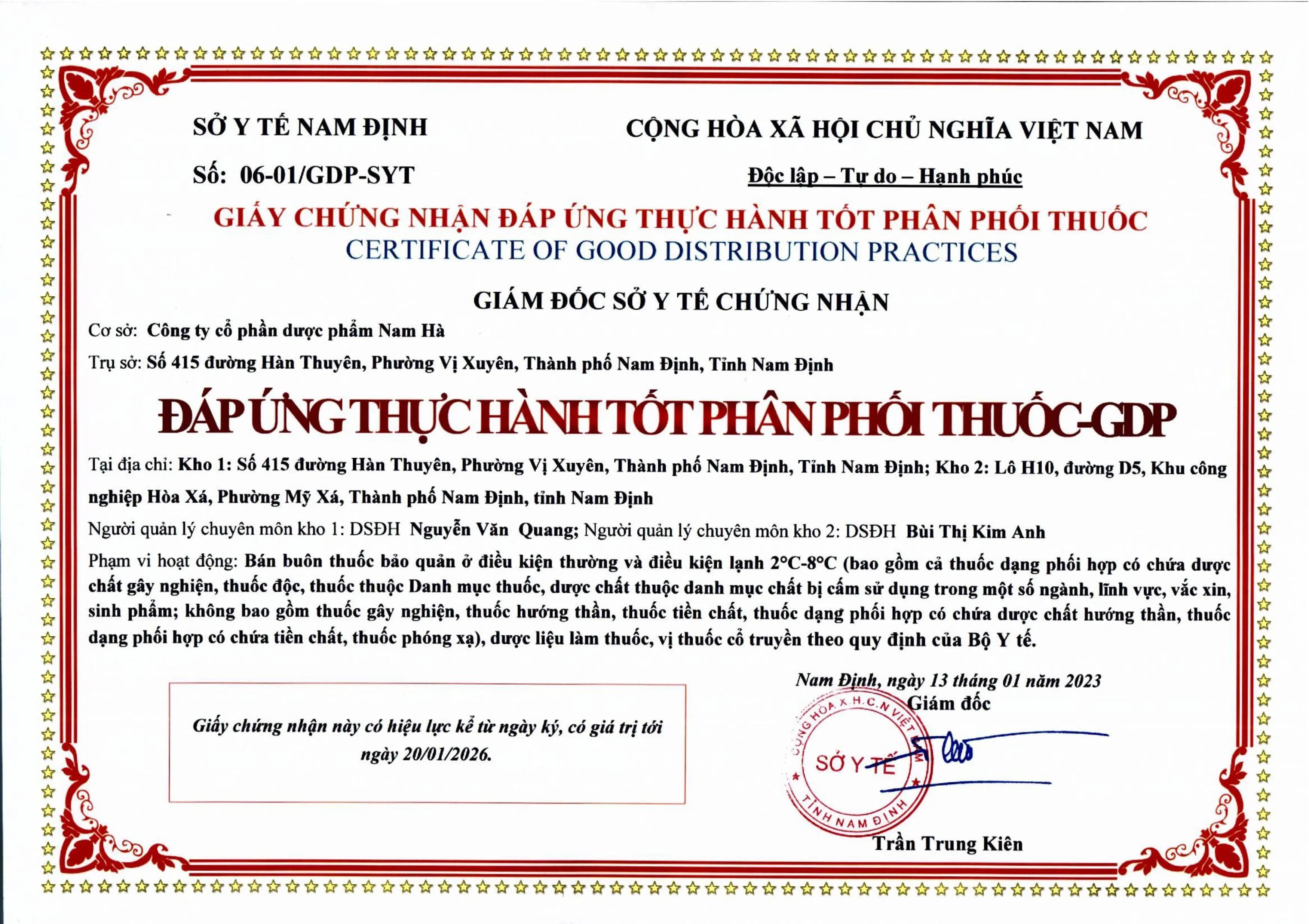 CHỨNG NHẬN ĐÁP ỨNG THỰC HÀNH TỐT PHÂN PHỐI THUỐC
