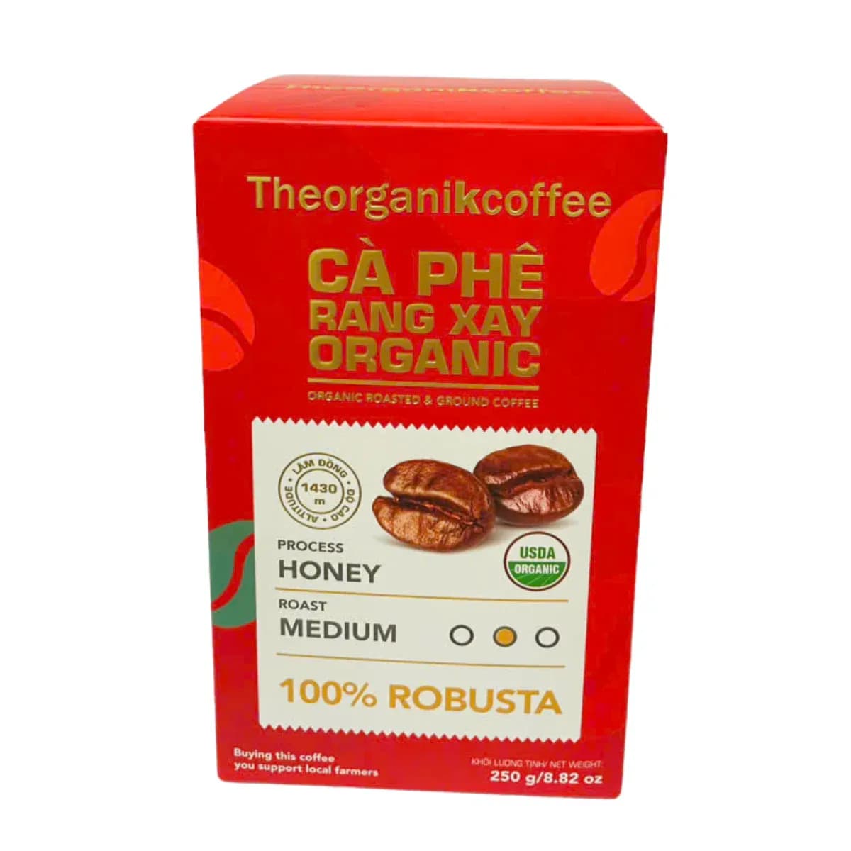Cà phê rang xay hữu cơ 100% Robusta