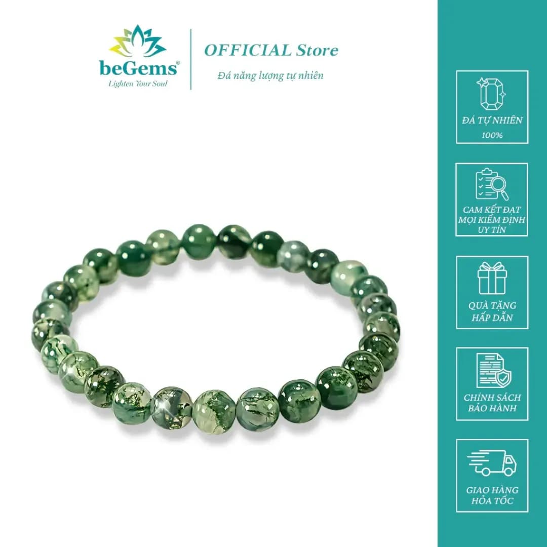 Vòng Tay Băng Ngọc Thủy Tảo beGems - Hạt Tròn 7 li