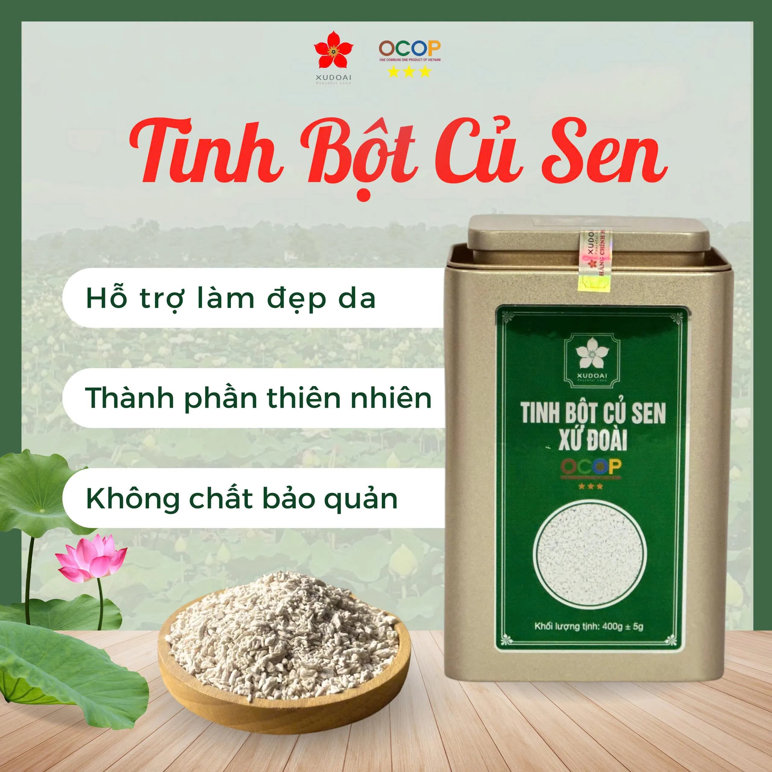 Tinh bột củ sen Xứ Đoài nguyên chất, thanh nhiệt